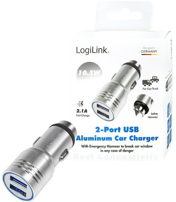Logilink USB autós töltő beépített vészkalapáccsal, 10,5W