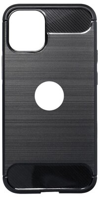 Apple iPhone 13 Pro Szilikon telefonvédő (közepesen ütésálló, légpárnás sarok, szálcsiszolt, karbon minta, logo kivágás) FEKETE