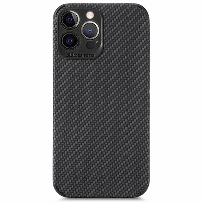Apple iPhone 13 Pro Max Szilikon telefonvédő (bőr hatású, kamera védelem, karbon minta) FEKETE