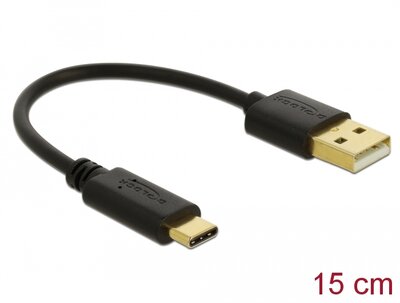 Delock Töltő kábel USB A-típusú - USB Type-C csatlakozó végekkel 15 cm