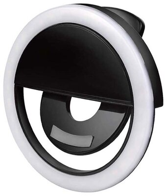 4-OK szelfi lámpa (kör alakú, LED fény, 85 mm átmérőjű, 3W, telefonra helyezhető, csipeszes rögzítésű) FEKETE