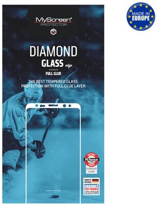 MYSCREEN DIAMOND GLASS EDGE Samsung Galaxy A40 képernyővédő üveg (2.5D, full glue, teljes felületén tapad, karcálló, 0.33 mm, 9H) FEKETE