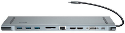 Baseus Enjoyment 11 az 1-ben adapter, HUB USB-C - 2x HDMI, 3x USB 3.0, VGA, RJ45, USB-C PD, SD, microSD, 3,5 mm-es jack (CATSX-G0G)