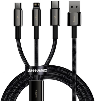 Baseus Tungsten Gold 3 az 1-ben USB-kábel, USB-mikro-USB, USB-C, Lightning, 3,5 A, 1.5m, fekete (CAMLTWJ-01)