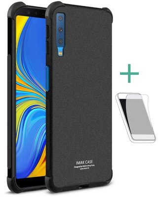 IMAK Samsung Galaxy A7 (2018) szilikon telefonvédő (közepesen ütésálló, légpárnás sarok, matt + képernyővédő fólia) FEKETE