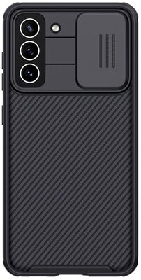 NILLKIN CAMSHIELD PRO Samsung Galaxy S21 FE műanyag telefonvédő (szilikon keret, közepesen ütésálló, kamera védelem, csíkos minta) FEKETE