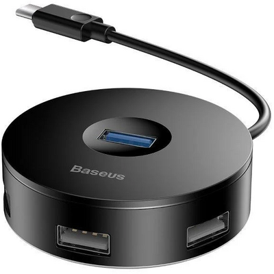 Baseus 4az1-ben USB-C csatlakozós (USB 3.0 x1; USB 2.0 x3; microUSB x1) hub fekete (CAHUB-G01)