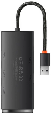 Baseus Lite Series 4 az 1-ben USB - 4x USB 3.0 hub 25 cm fekete (WKQX030001)