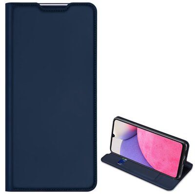 DUX DUCIS SKIN PRO Samsung Galaxy A33 5G tok álló, bőr hatású (FLIP, oldalra nyíló, bankkártya tartó, asztali tartó funkció) SÖTÉTKÉK