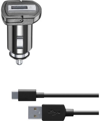 CELLULARLINE autós töltő USB aljzat (5V / 2000 mA, 10W, adaptív gyorstöltés támogatás + Type-C kábel) FEKETE
