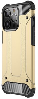 Apple iPhone 13 Pro Defender műanyag telefonvédő (közepesen ütésálló, légpárnás sarok, szilikon belső, fémhatás) ARANY