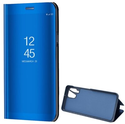 Samsung Galaxy A22 Tok álló (aktív FLIP, oldalra nyíló, asztali tartó funkció, tükrös felület, Mirror View Case) KÉK