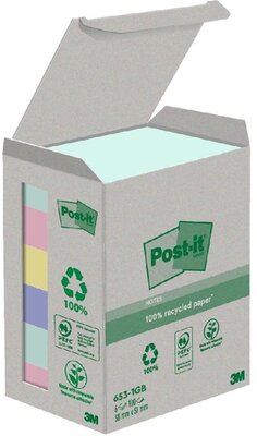 Post-it 38x51mm újrahasznosított 100lapos 6db vegyes jegyzettömb