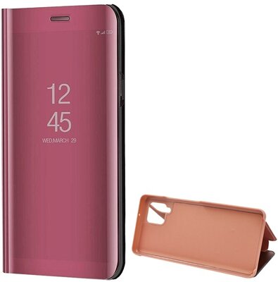 Samsung Galaxy A42 5G Tok álló (aktív FLIP, oldalra nyíló, asztali tartó funkció, tükrös felület, Mirror View Case) ROZÉARANY