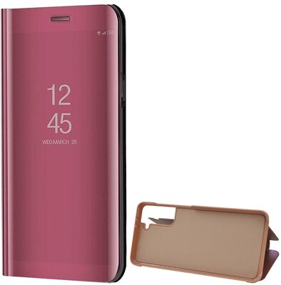 Samsung Galaxy S21 Plus Tok álló (aktív FLIP, oldalra nyíló, asztali tartó funkció, tükrös felület, Mirror View Case) ROZÉARANY