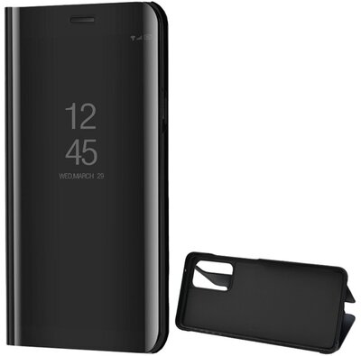 Samsung Galaxy A52 4G Tok álló (aktív FLIP, oldalra nyíló, asztali tartó funkció, tükrös felület, Mirror View Case) FEKETE