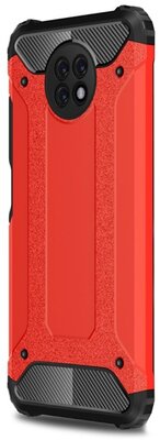 Xiaomi Redmi Note 9 5G Defender műanyag telefonvédő (közepesen ütésálló, légpárnás sarok, szilikon belső, fémhatás) PIROS
