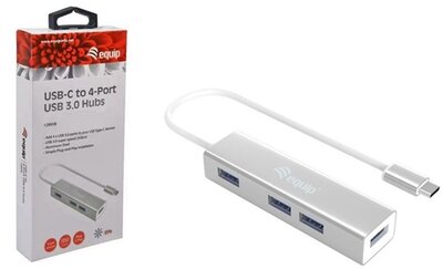 Equip-Life USB Hub - 128958 (USB-C 3.0, 4 Port, USB tápellátás, kompakt dizájn, ezüst)
