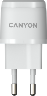 Canyon, PD 20W Input: 100V-240V, Output: 1 port charge: USB-C:PD 20W (5V3A/9V2.22A/12V1.66A) , Eu plug, Over- Voltage , over-heated, over-current and short circuit protection Compliant with CE RoHs,ERP. Size: 68.5*29.2*29.4mm, 32.5g, White