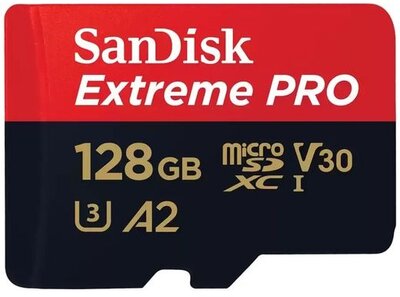 SanDisk 128GB Extreme Pro microSDXC 200/90MB/s A2 C10 V30 UHS-I U3 + adapter