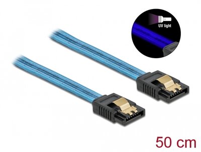 Delock 6 Gb/s SATA kábel UV fényhatással kék színű, 50 cm