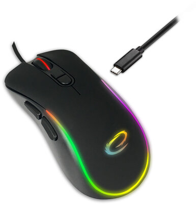 Esperanza Hesperis USB Type-C vezetékes 7D Gamer egér, RGB fekete