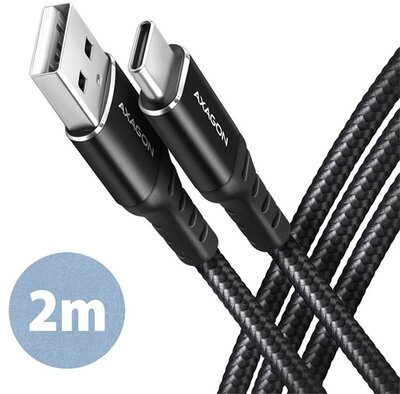 Axagon BUCM-AM20AB 2m Type C - USB fekete adat- és töltőkábel