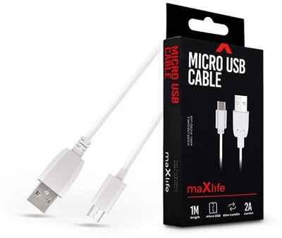 Maxlife TF-0177 1m microUSB 2A fehér adat- és töltőkábel