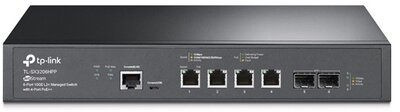 TP-LINK Switch 4x10Gbps(POE++) + 2x10Gbps SFP+ 1xkonzol port, Menedzselhető Rackes, TL-SX3206HPP