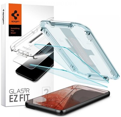 SPIGEN EZ FIT képernyővédő üveg 2db (2.5D, tokbarát, ultravékony, 0.2mm, 9H + segédkeret) ÁTLÁTSZÓ