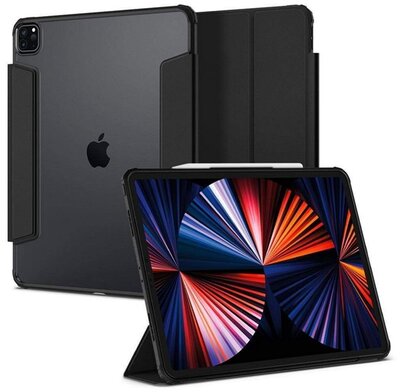 SPIGEN ULTRA HYBRID PRO tok álló, bőr hatású (FLIP, oldalra nyíló, TRIFOLD asztali tartó funkció) FEKETE