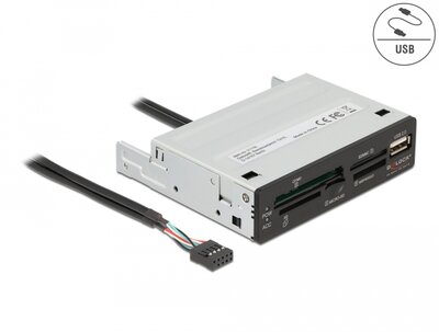 Delock 3.5 USB 2.0-s kártyaolvasó, 5 nyílás + 1 x A-típusú USB 2.0-s csatlakozóhüvely