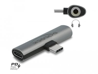 Delock szürke audio adapter USB Type-C sztereo jack anya és USB Type-C PD