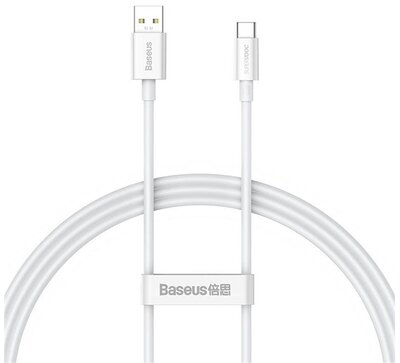 BASEUS SUPERIOR adatkábel és töltő (USB - Type-C, 65W, PD gyorstöltés támogatás, 100cm, törésgátló) FEHÉR