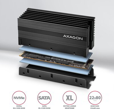 Axagon CLR-M2XL alumínium passzív hűtő M.2 SSD-hez