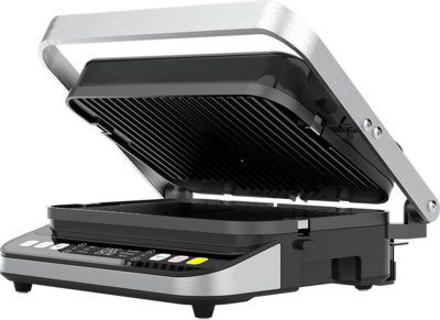 AENO AEG0005 Contact grill;220-240V 2000W;Six program for beef, fish, chicken, sausage, humburg, baconReversible grill plate with non-stick coating; Brushed stainless steel housing;Grill plate heating together or heating separately;embossed logo;1M blac