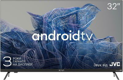 KIVI 32" 32H750NB - HD, Google Android TV, Black, 1366x768, 60 Hz, Sound by JVC, 2x8W, 33 kWh/1000h , BT5, HDMI ports 3, 24 months