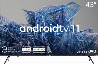 KIVI 43" 43U750NB - UHD, Android TV 11, Black, 3840x2160, 60 Hz, Sound by JVC, 2x12W, 53 kWh/1000h , BT5.1, HDMI ports 4, 24 months