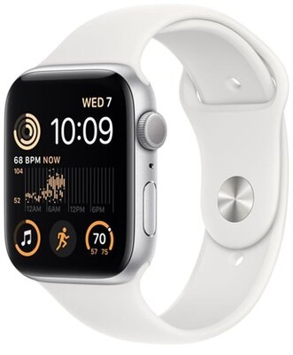 Apple Watch SE2 GPS-es (44mm) ezüst alumínium tok, fehér sportszíjas okosóra