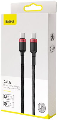 Baseus Cafule PD2.0 USB-C gyorstöltő kábel CATKLF-AL91, 20V, 5A, 2m, piros-fekete