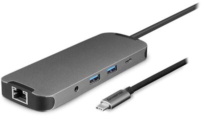 CHIEFTEC USB HUB 9-in-1, USB-C, 2xUSB-A, USB-C, HDMI, microSD/SD kártyaolvasó, Ethernet, 80W USB-C Töltő port, fekete