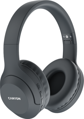 CANYON CNS-CBTHS3DG Canyon Bluetooth headset,with microphone, BT V5.1 JL6956, battery 300mAh, Type-C charging plug, PU material, size:168*190*78mm, charging cable 30cm and audio cable 100cm, Dark grey