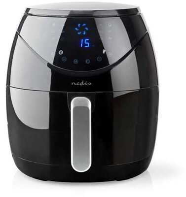 NEDIS KAAF250EBK XXL forrólevegős sütő, 6,5L, akár 1,4 kg krumpli is süthető, 1800W, digitális kezelőpanel, 12 program