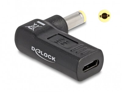 Delock Laptop töltőkábel adapter USB Type-C anya - IBM 7,9 x 5,5 mm apa 90° fokban hajlított