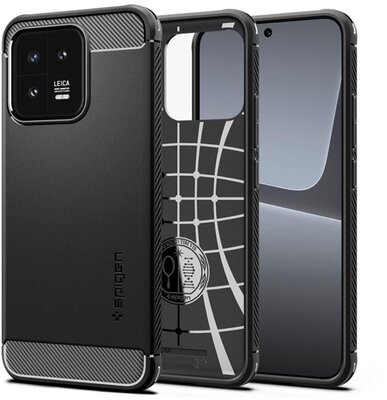 SPIGEN RUGGED ARMOR szilikon telefonvédő (közepesen ütésálló, légpárnás sarok, karbon minta) FEKETE