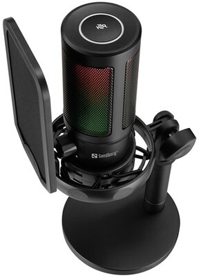 Sandberg Mikrofon - Streamer USB Microphone RGB (USB-C; Cardioid; RGB, 3,5 mm Jack fejhallgató kimenet, fekete)