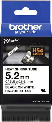 BROTHER szalag HSE-211E, Fehér alapon Fekete, Zsugorcső, 5.2mm 0.23", 1,5 méter