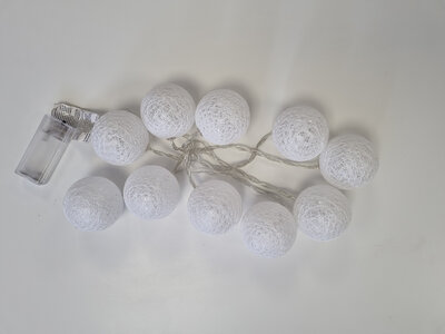 Világító Gömbök 10 LED 200 CM elemes, fehér