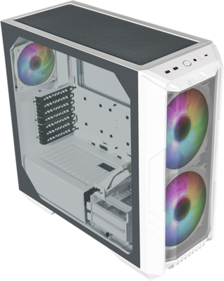 Cooler Master ATX HAF 500 ARGB + 4db Ventilátor, Tápegység nélkül, Üvegfalú, fehér