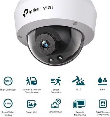 TP-LINK VIGI C230I (4mm) 3MP kültéri H.265 IP30 Smart Detection Dome Network Camera